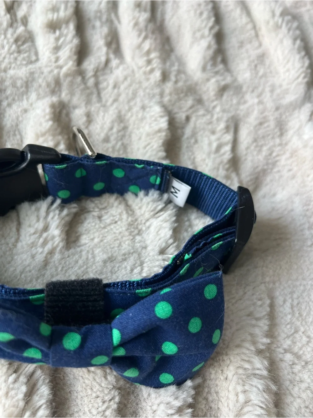 Navy Blue Polka Dot Bow Tie Dog Collar - Green Dots